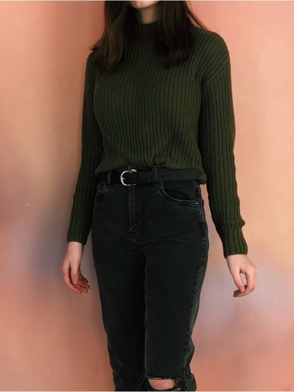 H&M Olive Green Ribbed Turtleneck Sweater